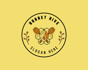 Leaf Beehive Honey Dipper logo design