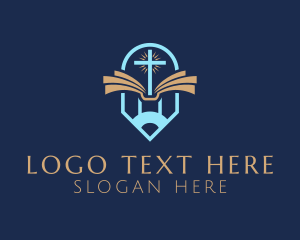 Worship - Religious Pen Crucifix logo design
