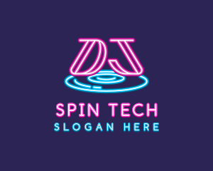 Turntable - Neon DJ Music logo design