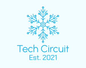 Blue Circuitry Snowflake logo design