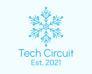 Circuitry - Blue Circuitry Snowflake logo design