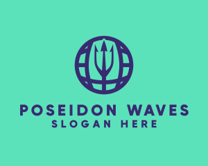 Poseidon - Trident Globe Business logo design