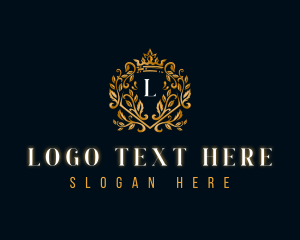 Luxe - Leaf Crown Shield logo design