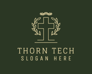 Wreath Cross Thorns logo design