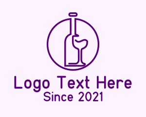 Wine Barrel - Bottle & Glass Line Art logo design