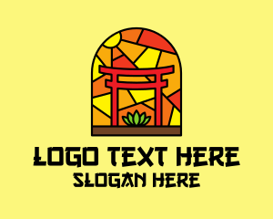 Oriental Culture - Stained Glass Shinto Shrine logo design