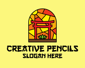 Stained Glass Shinto Shrine  logo design