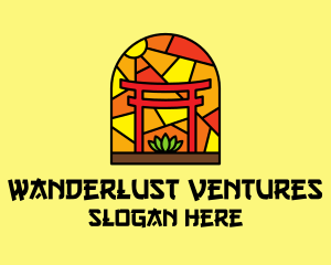 Traveller - Stained Glass Shinto Shrine logo design