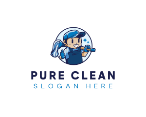 Wash Cleaning Janitor Man logo design