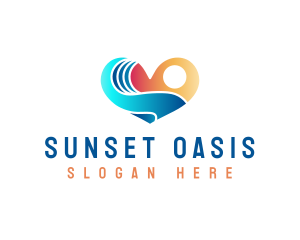 Surfing Heart Sunset logo design