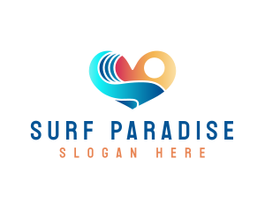 Surfing Heart Sunset logo design