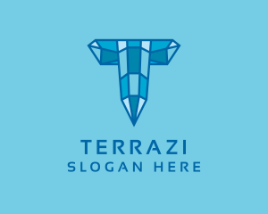 Blue Diamond Letter T logo design