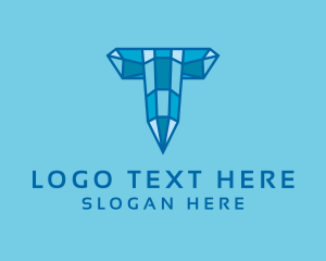 Diamond - Blue Diamond Letter T logo design