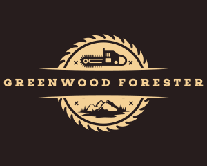 Woodcutting Chainsaw Forest logo design