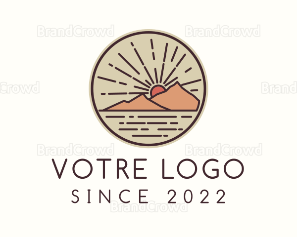 Hipster Island Mountain Sunset Logo