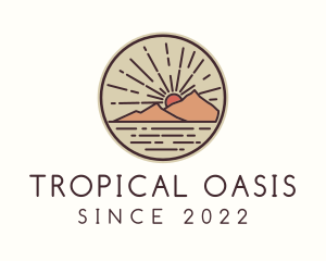 Island - Hipster Island Mountain Sunset logo design