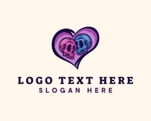 Zombie - Couple Skull Heart logo design