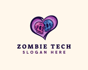 Zombie - Couple Skull Heart logo design