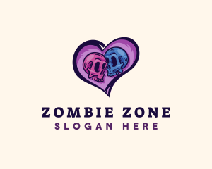 Zombie - Couple Skull Heart logo design