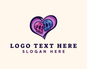 Double - Couple Skull Heart logo design