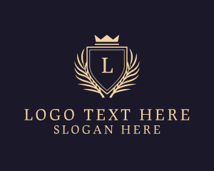 Crown - Crown Shield Leaves logo design