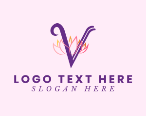 Floral - Pink Lotus Letter V logo design