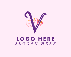 Lotus - Pink Lotus Letter V logo design