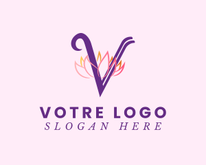 Yoga Center - Pink Lotus Letter V logo design