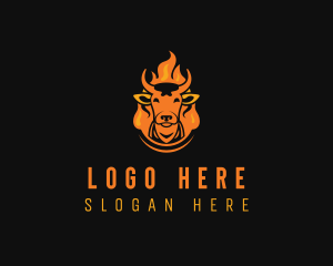 Cow - Beef Flame Grilling logo design