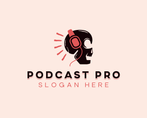 Podcaster - Skull Headphones Podcaster logo design