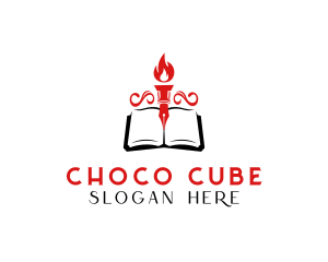 Publisher - Pen Book Fire Torch logo design