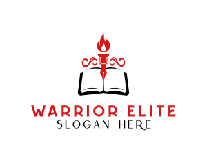 Author - Pen Book Fire Torch logo design