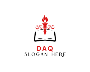 School - Pen Book Fire Torch logo design
