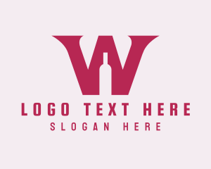 Red Wine - Letter W Wine Bottle logo design