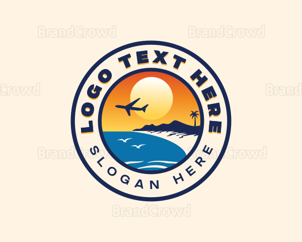 Airplane Beach Travel Destination Logo