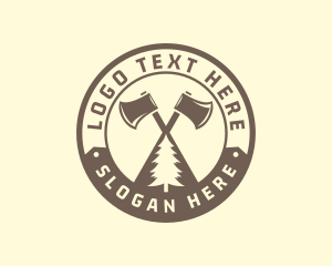 Lumber Mill - Axe Pine Tree Woodwork logo design