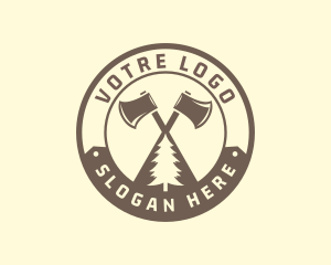 Mill - Axe Pine Tree Woodwork logo design