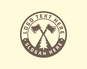 Log - Axe Pine Tree Woodwork logo design