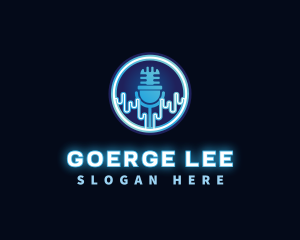 Sound - Neon Light Podcast Microphone logo design