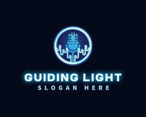 Neon Light Podcast Microphone logo design