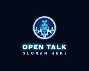 Neon Light Podcast Microphone logo design