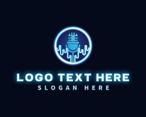 Microphone - Neon Light Podcast Microphone logo design