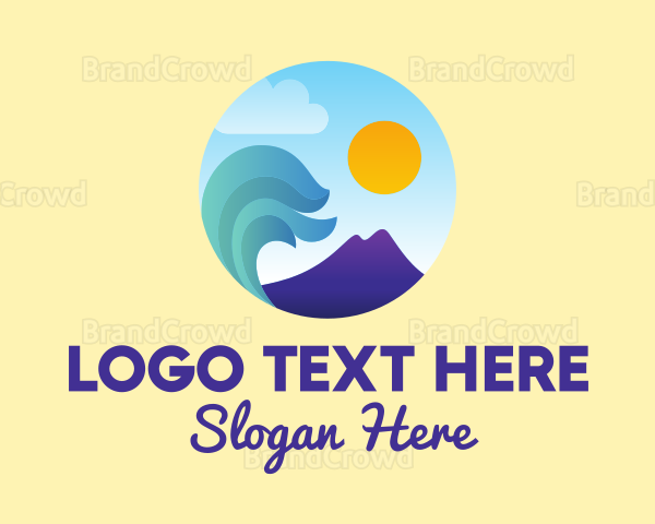 Seaside Mountain Wave Landscape Logo