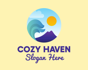 Hostel - Seaside Mountain Wave Landscape logo design