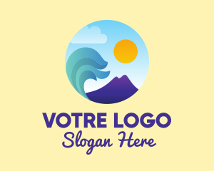 Seaside Mountain Wave Landscape logo design