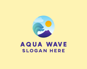 Seaside Mountain Wave Landscape logo design