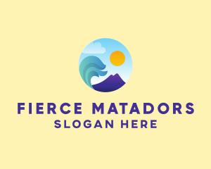 Seaside Mountain Wave Landscape logo design