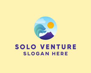 Seaside Mountain Wave Landscape logo design