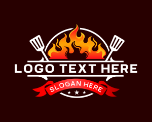 Barbeque - Flaming Spatula Barbeque logo design