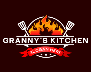 Flaming Spatula Barbeque logo design